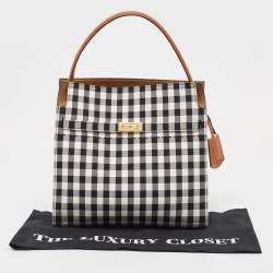 Tory Burch Black/White Checkered Canvas Lee Radziwill Top Handle Bag