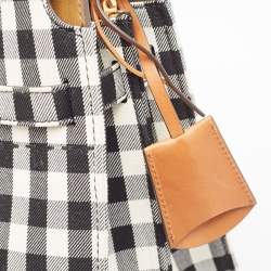Tory Burch Black/White Checkered Canvas Lee Radziwill Top Handle Bag