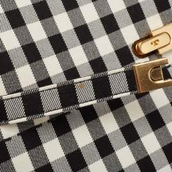 Tory Burch Black/White Checkered Canvas Lee Radziwill Top Handle Bag
