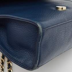 Tory Burch Navy Blue Leather Medium Fleming Shoulder Bag