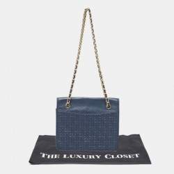 Tory Burch Navy Blue Leather Medium Fleming Shoulder Bag