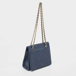 Tory Burch Navy Blue Leather Medium Fleming Shoulder Bag