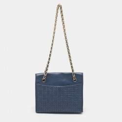 Tory Burch Navy Blue Leather Medium Fleming Shoulder Bag