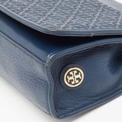 Tory Burch Navy Blue Leather Medium Fleming Shoulder Bag