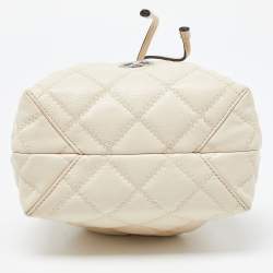 Pre Owned Tory Burch Cream Quilted Leather Willa Drawstring Bucket Bag