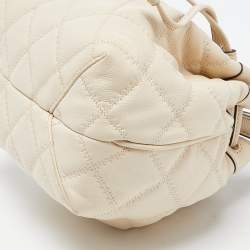 Pre Owned Tory Burch Cream Quilted Leather Willa Drawstring Bucket Bag