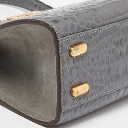 Pre Owned Tory Burch Grey Croc Embossed Leather Small Lee Radziwill Top Handle Bag