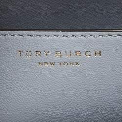 Pre Owned Tory Burch Grey Croc Embossed Leather Small Lee Radziwill Top Handle Bag