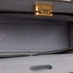 Pre Owned Tory Burch Grey Croc Embossed Leather Small Lee Radziwill Top Handle Bag