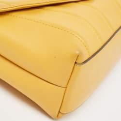 Pre Owned Tory Burch Yellow Quilted Leather Kira Top Handle Bag