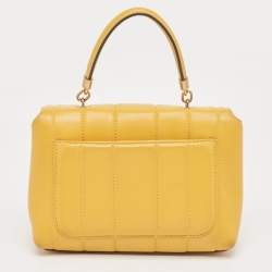 Pre Owned Tory Burch Yellow Quilted Leather Kira Top Handle Bag