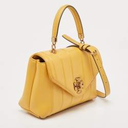 Pre Owned Tory Burch Yellow Quilted Leather Kira Top Handle Bag