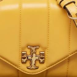 Pre Owned Tory Burch Yellow Quilted Leather Kira Top Handle Bag