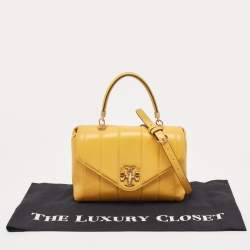 Pre Owned Tory Burch Yellow Quilted Leather Kira Top Handle Bag