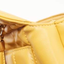 Pre Owned Tory Burch Yellow Quilted Leather Kira Top Handle Bag