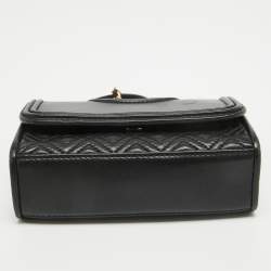 Pre Owned Tory Burch Black Quilted Leather Micro Fleming Crossbody Bag
