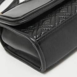 Pre Owned Tory Burch Black Quilted Leather Micro Fleming Crossbody Bag