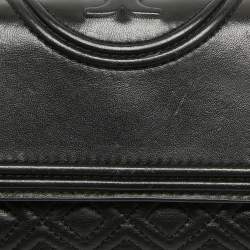 Pre Owned Tory Burch Black Quilted Leather Micro Fleming Crossbody Bag