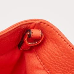 Pre Owned Tory Burch Orange Leather Fold Over Shoulder Bag