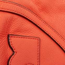 Pre Owned Tory Burch Orange Leather Fold Over Shoulder Bag
