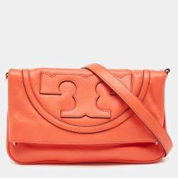 Tory Burch Orange Leather Fold Over Shoulder Bag Tory Burch TLC