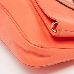 Pre Owned Tory Burch Orange Leather Fold Over Shoulder Bag