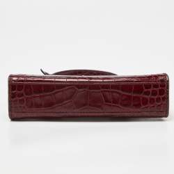 Pre Owned Tory Burch Red Croc Embossed Leather Petite Lee Radziwill Top Handle Bag