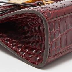 Pre Owned Tory Burch Red Croc Embossed Leather Petite Lee Radziwill Top Handle Bag