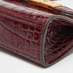 Pre Owned Tory Burch Red Croc Embossed Leather Petite Lee Radziwill Top Handle Bag