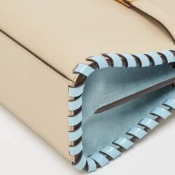 Pre Owned Tory Burch Tricolor Whipstitch Leather Lee Radziwill Double Top Handle Bag