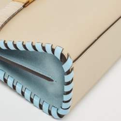 Pre Owned Tory Burch Tricolor Whipstitch Leather Lee Radziwill Double Top Handle Bag