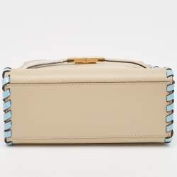 Pre Owned Tory Burch Tricolor Whipstitch Leather Lee Radziwill Double Top Handle Bag