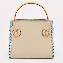 Pre Owned Tory Burch Tricolor Whipstitch Leather Lee Radziwill Double Top Handle Bag