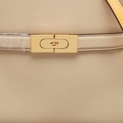 Pre Owned Tory Burch Tricolor Whipstitch Leather Lee Radziwill Double Top Handle Bag