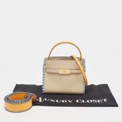 Pre Owned Tory Burch Tricolor Whipstitch Leather Lee Radziwill Double Top Handle Bag