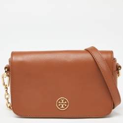 Pre Owned Tory Burch Brown Leather Robinson Chain Shoulder Bag