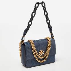 Pre Owned Tory Burch Blue Snakeskin and Lather Kira Envelope Flap Shoulder Bag