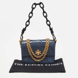 Pre Owned Tory Burch Blue Snakeskin and Lather Kira Envelope Flap Shoulder Bag