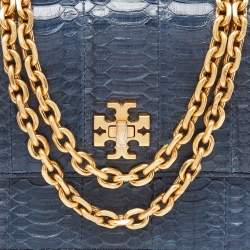 Pre Owned Tory Burch Blue Snakeskin and Lather Kira Envelope Flap Shoulder Bag