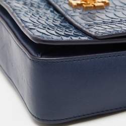 Pre Owned Tory Burch Blue Snakeskin and Lather Kira Envelope Flap Shoulder Bag