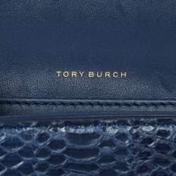 Pre Owned Tory Burch Blue Snakeskin and Lather Kira Envelope Flap Shoulder Bag