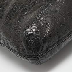 Pre Owned Tory Burch Black Crinkled Patent Leather Embossed Tote