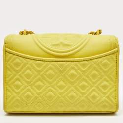 Pre Owned Tory Burch Yellow Leather Small Flemming Bag