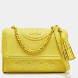 Pre Owned Tory Burch Yellow Leather Small Flemming Bag