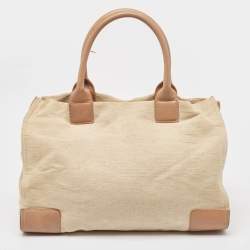 Tory Burch Natural/Beige Canvas and Leather Large Ella Tote