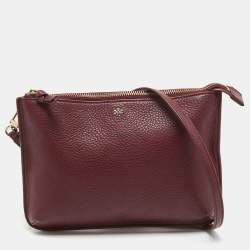 Pre Owned Tory Burch Burgundy Leather Crossbody Bag