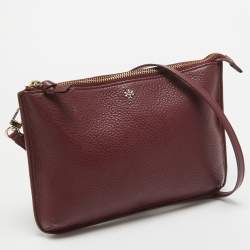 Pre Owned Tory Burch Burgundy Leather Crossbody Bag