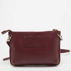 Pre Owned Tory Burch Burgundy Leather Crossbody Bag