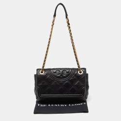 Pre Owned Tory Burch Black Leather Fleming Soft Shoulder Bag
