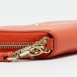 Tory Burch Orange Leather Robinson Zip Around Wristlet Wallet